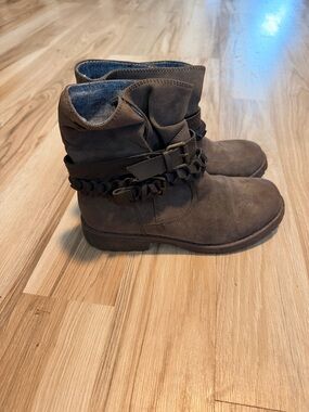 Roxy Brown Suede Ankle Boots with Braided Strap